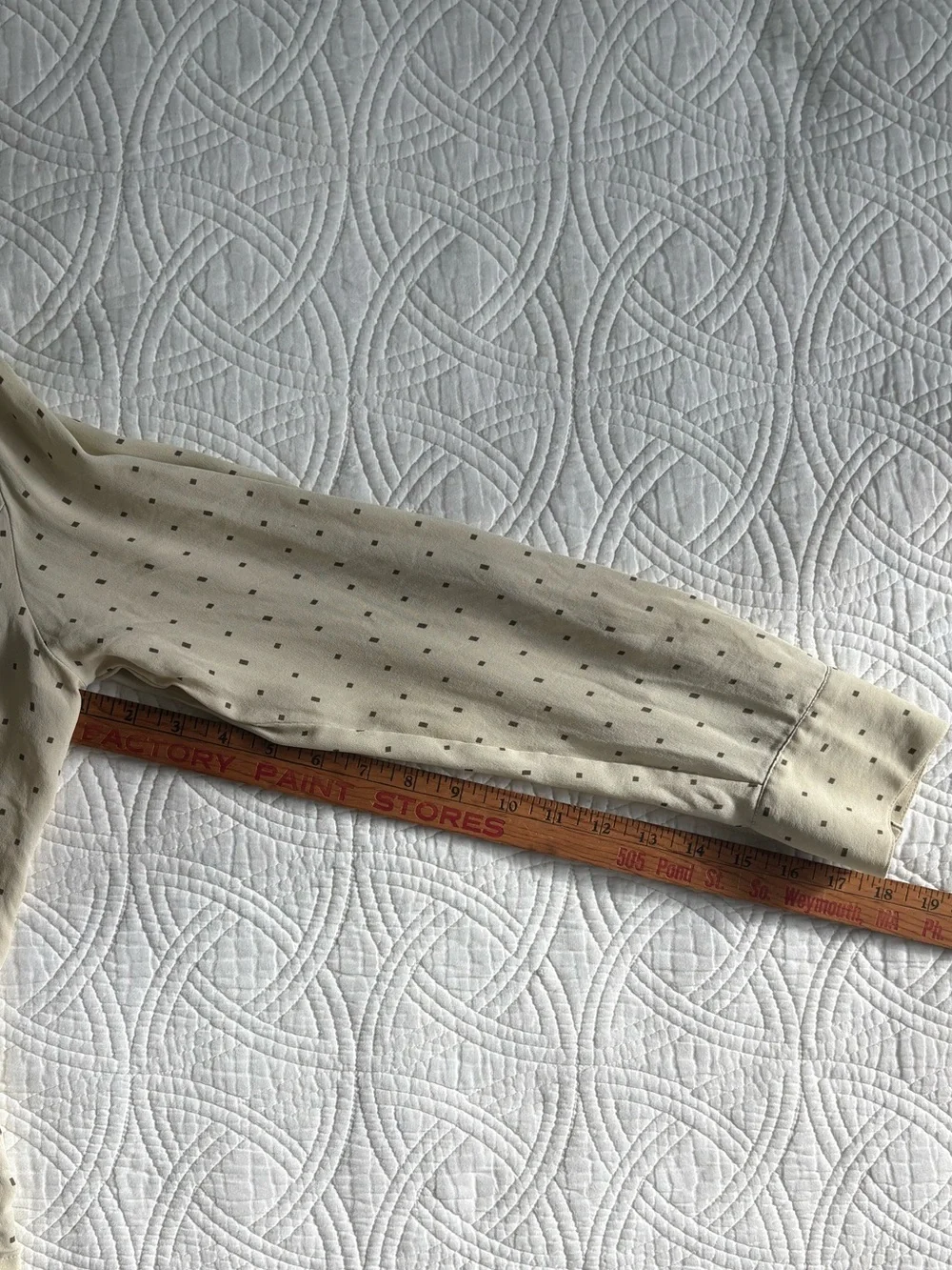 Silk Sheer Cream Shirt with Brown Geometric Print Size 14 - Picture 6 of 8
